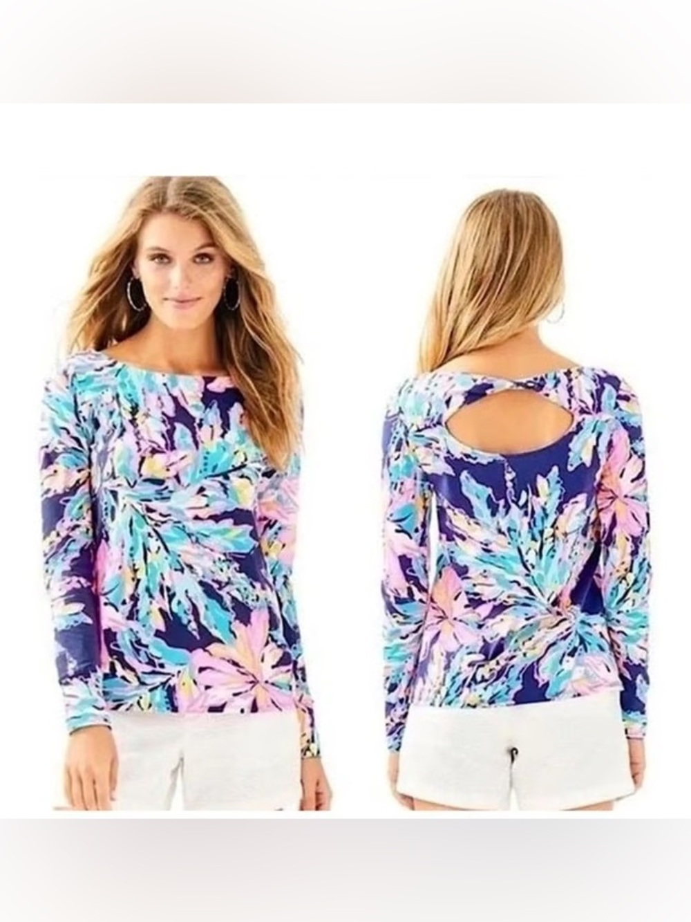 Sugar Purple Floral Cutout Back Long-Sleeve Top